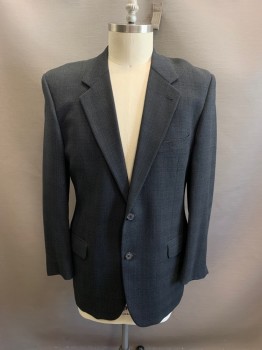 JOSEPH ABBOUD, Black, Blue, Taupe, Wool, Plaid, Single Breasted, 2 Buttons, Notched Lapel, 3 Pockets, 4 Button Cuffs