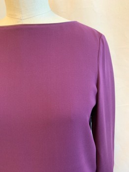 LAFAYETTE 148, Aubergine Purple, Silk, Solid, Long Sleeves, Round Neck, Button Center Back, Underlayer Attached