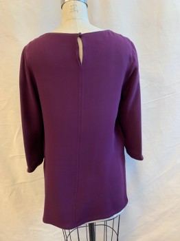 LAFAYETTE 148, Aubergine Purple, Silk, Solid, Long Sleeves, Round Neck, Button Center Back, Underlayer Attached