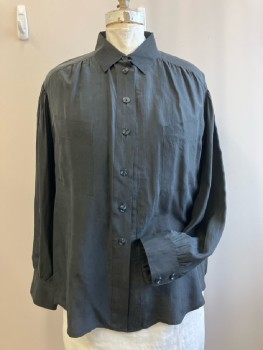 REINE SEIDE, Black Washed Silk, C.A., B.F., 2 Pckts, L/S, with Button Cuffs, Front & Back Yoke with Gathers At Front And Shoulder Seams