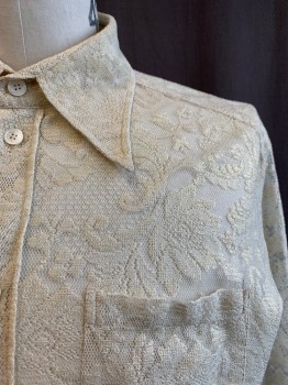 DOLCE & GABBANA, Cream, Polyester, Floral, C.A., Button Front, L/S, 1 Pocket,