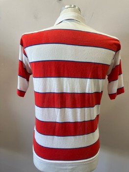 FAIRWAY, Cream/Red Wide Horizontal Stripe Separated By Thin Royal Blue Stripe, White 3 Btn Placket & Collar, S/S, 1p