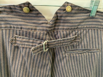 Mens, Historical Fiction Pants, NL, Brown, Black, Cotton, Stripes - Horizontal , 35, 34, Button Front, 4 Pckts, Suspender Buttons, Back Half Belt, Multiples