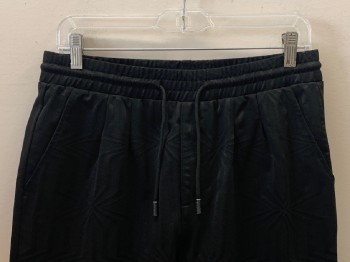 NO LABEL, Black, Polyester, Zig-Zag , Pleated, Side & Back Pockets, Elastic Waist Band With D String,
