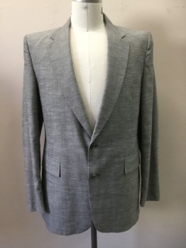 PLAYBOY, Lt Gray, Cotton, Silk, Heathered, Single Breasted, Collar Attached, Notched Lapel, 2 Buttons,  3 Pockets