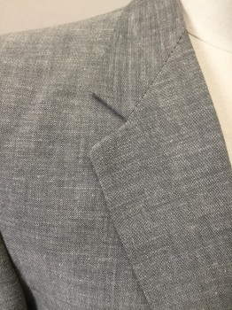 PLAYBOY, Lt Gray, Cotton, Silk, Heathered, Single Breasted, Collar Attached, Notched Lapel, 2 Buttons,  3 Pockets