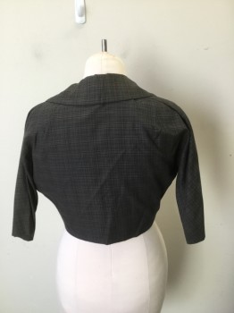 Womens, 1960s Vintage, Suit, Jacket, N/L, Gray, Black, Red, Cotton, Plaid, W30, B40, Cropped Jacket. 1 Button Single Breasted, Wide Collar. 3/4 Sleeves. TEAR in Center Back, Lining