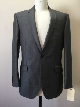 Mens, Sportcoat/Blazer, AUTOGRAPH, Gray, Wool, Solid, 42L, Single Breasted, 2 Buttons,  Notched Lapel, Top Stitch, 3 Pockets,