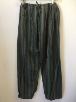 Mens, 1930s Vintage, Pajama Pant, P2, MTO, Green, Plum Purple, Brown, Olive Green, Cotton, Stripes - Vertical , W:44, 2 XL, 1 Button Front, Drawstring, Multiples,