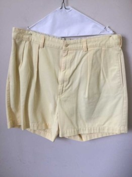 Mens, Shorts, POLO RALPH LAUREN, Lemon Yellow, Cotton, Solid, 36, Pleated Front, Belt Loops, Zip Fly, 4 Pockets