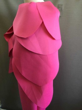 QUUM SHOP, Hot Pink, Neoprene, Polyester, Solid, Pull Over, One Shoulder On and One Shoulder Off, Multi-Petals Make Over Sleeve, the Dress Is Sleeveless, Pencil Skirt, Pear Shaped, Full Figure, Says 3X, Fun, Campy,