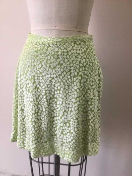 TO THE MAX, Lime Green, White, Synthetic, Leaves/Vines , Velvet Burnout, Side Zip, Mini A-line,