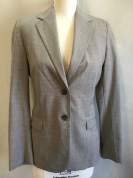 Womens, Suit, Jacket, BANANA REPUBLIC, Taupe, Wool, Spandex, Solid, 0 P, Single Breasted, Notched Lapel, 2 Buttons,  2 Flap Pockets at Hips