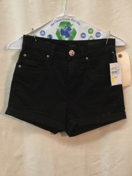 Womens, Shorts, BLUE, Black, Cotton, Synthetic, Solid, XS, Black, Cuffed