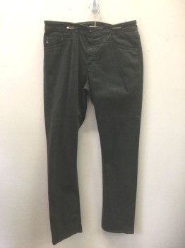 AG, Charcoal Gray, Cotton, Spandex, Solid, Flat Front, Straight Leg, Zip Fly, 5 Pockets