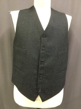 DOMINIC GHERARDI, Charcoal Gray, Wool, Solid, V-neck, 5 Buttons, 4 Pockets, Lining Back with Adjustable Waist Belt,