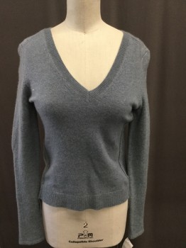 Womens, Pullover Sweater, INHABIT, Slate Blue, Cashmere, Solid, S, V-neck, Lace Knit Detail, High Low