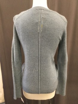 Womens, Pullover Sweater, INHABIT, Slate Blue, Cashmere, Solid, S, V-neck, Lace Knit Detail, High Low