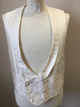 MTO, Cream, Silk, Cotton, Solid, Cream Satiny Floral Brocade, Shawl Collar, Double Breasted, Slit Pockets, Full Back,