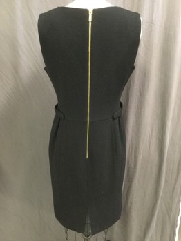 LAFAYETTE 148, Black, Modal, Polyester, Solid, Black with Black Lining, V-neck, Sleeveless, Exposed Gold Zip Back, Short Belt at Both Side Waist