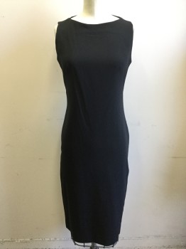 THEORY, Black, Wool, Solid, Boat Neck, Sheath Dress, Knee Length, Zip Back, Center Back Slit (Stitched Down)
