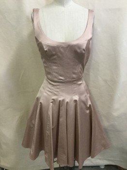 KAREN MILLEN, Blush Pink, Polyester, Solid, Scoop Neck, 1" Straps, Seams Detail Work, Fitted, 15 Panels Flair Skirt with Accordion Peeping Pleat Hem, Side Zip, with Self Lacing Back