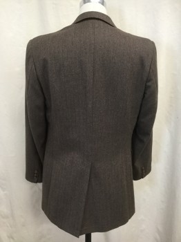 EGON VON FURSTENBERG, Brown, Lt Brown, Wool, Herringbone, Single Breasted, Collar Attached, Notched Lapel, 2 Buttons,  3 Pockets, Long Sleeves (sleeve Hem Has Tv Alts)