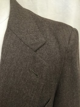 EGON VON FURSTENBERG, Brown, Lt Brown, Wool, Herringbone, Single Breasted, Collar Attached, Notched Lapel, 2 Buttons,  3 Pockets, Long Sleeves (sleeve Hem Has Tv Alts)