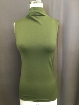 Womens, Top, DYNAMIC, Olive Green, Nylon, Spandex, Solid, S, Mock Neck, Sleevless, Pullover