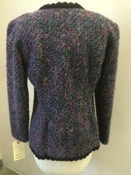 ICE NINE, Purple, Black, Teal Blue, Lavender Purple, Magenta Purple, Polyester, Acrylic, Speckled, 4 Buttons, 4 Pockets, Scoop Neck, Bouccle Knit