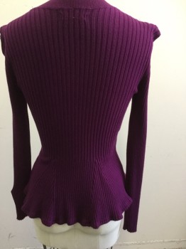 Womens, Pullover, VENUS, Plum Purple, Cotton, Lycra, Solid, XS, Crew Neck, Ribbed, Long Sleeves, Gored