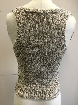 Womens, Top, ASTR, Off White, Cream, Gold, Brown, Acrylic, Polyester, 2 Color Weave, XS, Sleeveless, Sweater Knit, Lace Up Front,