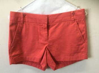 Womens, Shorts, J.CREW, Coral Pink, Cotton, Solid, 0, Bright Coral, Twill, Zip Fly, 4 Pockets, 3" Inseam