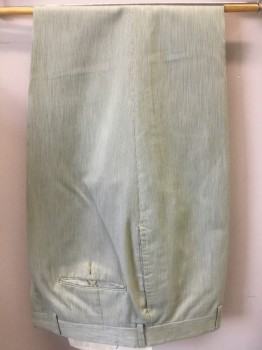 Mens, 1970s Vintage, Suit, Pants, WEBBS, Lt Green, White, Cotton, Heathered, 32, 34, Flat Front, 2 Welt Pocket,