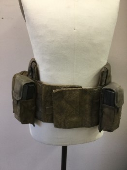 Unisex, Sci-Fi/Fantasy Belt, N/L, Khaki Brown, Nylon, Solid, 34, Aged/Distressed,  Military, Catch Straps for Pouches and Cool Tools, 2 Ammo Pouches and 1 Zip Pouch  Attached for Cool Readiness. Elastic Lacing/Ties Center Back,