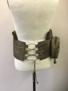 Unisex, Sci-Fi/Fantasy Belt, N/L, Khaki Brown, Nylon, Solid, 34, Aged/Distressed,  Military, Catch Straps for Pouches and Cool Tools, 2 Ammo Pouches and 1 Zip Pouch  Attached for Cool Readiness. Elastic Lacing/Ties Center Back,