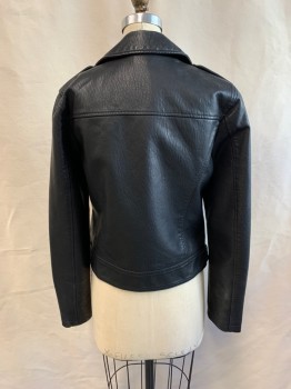 Womens, Casual Jacket, TOP SHOP, Black, Polyurethane, Faux Leather, Solid, 6, Zip Front, Silver Zipper, Long Sleeves, 2 Zip Pockets, Epaulets, Belted Sides