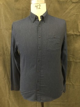 TOMMY HILFIGER, Navy Blue, Cotton, Check - Micro , Button Front, Collar Attached, Button Down Collar, Long Sleeves, 1 Pocket
