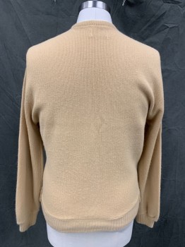 ASHLEY, Tan Brown, Butter Yellow, Brown, Wool, Color Blocking, V-neck, Cardigan, Button Front, Long Sleeves, Ribbed Knit Cuff and Back Waistband,