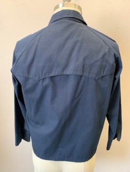 Mens, Windbreaker, N/L, Navy Blue, Cotton, Solid, L, Zip Front, Stand Collar Attached, Raglan Sleeves, 2 Welt Pockets, Scallopped Yoke at Back Shoulders, Auto Racing