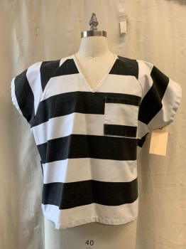 Unisex, Shirt/Top, NL, White, Black, Poly/Cotton, Stripes - Vertical , XL, V-neck, Short Sleeves, 1 Pocket,