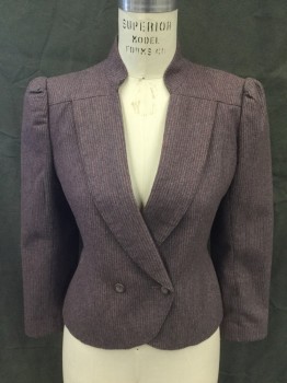 Womens, Blazer, PEABODY HOUSE, Purple, Gray, Pink, Wool, Stripes - Pin, Heathered, B 34, White Pin Stripes, Double Breasted, Mandarin Collar, Square Yoke, Attached Lapel, Princess Seams, Pleated at Shoulder