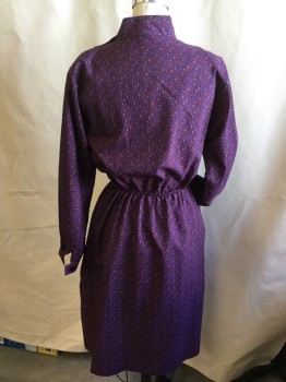 MS II PETITE, Purple, Lavender Purple, Dk Orange, Brown, Polyester, Novelty Pattern, Mandarin Collar with 2 Black Button, Off Side Flap with Matching Buttons Front, Long Sleeves, Thin Elastic Waist, NO BELT,