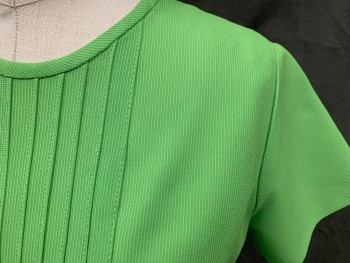 N/L, Lime Green, White, Polyester, Nylon, Solid, Ribbed Weave, Vertical Tuck Pleats Front, Short Sleeves, 2 Pockets, White Band Hem Trim, Zip Back,