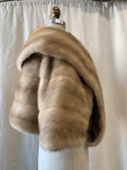 Womens, Fur, FLIER FURS, Lt Brown, Fur, Solid, OS, Open Front, Short Sleeves, Large Shawl Collar