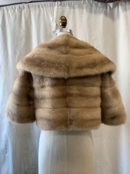 Womens, Fur, FLIER FURS, Lt Brown, Fur, Solid, OS, Open Front, Short Sleeves, Large Shawl Collar