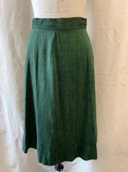 Womens, 1940s Vintage, Suit, Skirt, PETTI, Green, Black, Wool, Synthetic, 2 Color Weave, A-line, Pleated Front, Back,  1 Button Back, Hem Below Knee