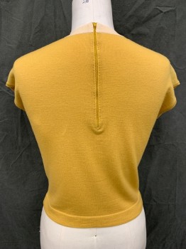 N/L, Dijon Yellow, Cream, Wool, Color Blocking, Knit, Sleeveless, Cream Ribbed Knit Crew Neck/ Center Front Stripe, Back Zip,