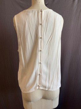 BANANA REPUBLIC, White, Rayon, Solid, Round Neck, Sleeveless, Buttons Down Back
