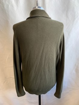 Mens, Cardigan Sweater, BANANA REPUBLIC, Olive Green, Cotton, Solid, L, V-N, Shawl Collar, Button Front, 2 Pockets,